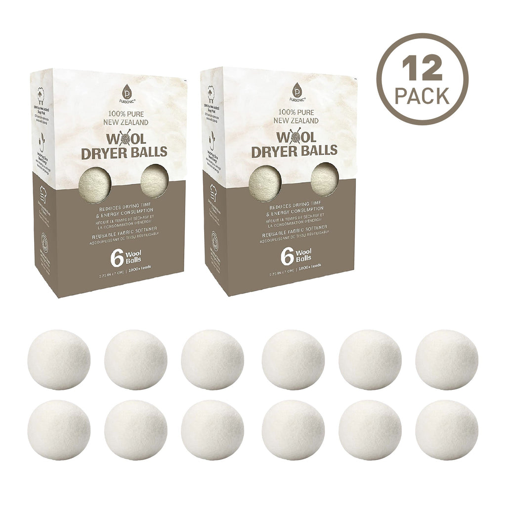 100% Pure New Zealand Wool Dryer Balls - 12 Pack