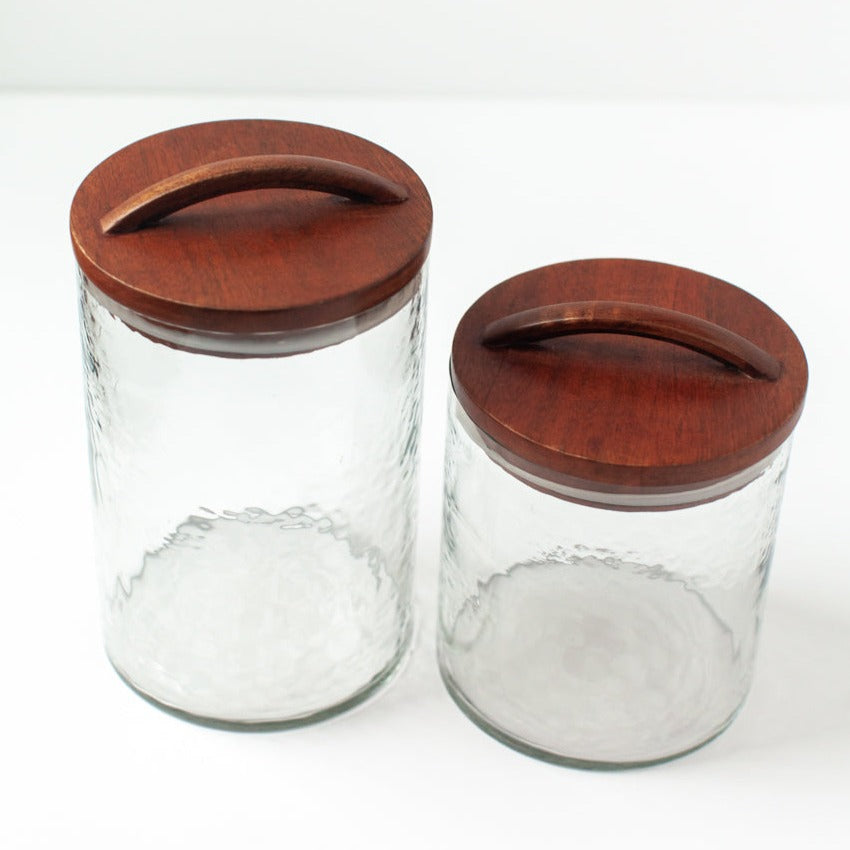 Small Glass Canister - Clear | Airtight Container | Wooden Lid